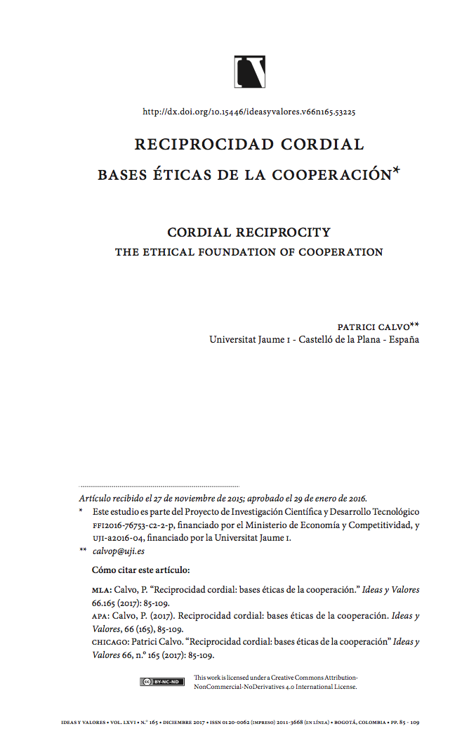 Reciprocidad cordial. Bases éticas de la cooperación