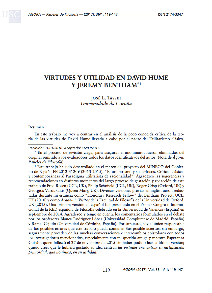 Virtudes y utilidad en David Hume y Jeremy Bentham