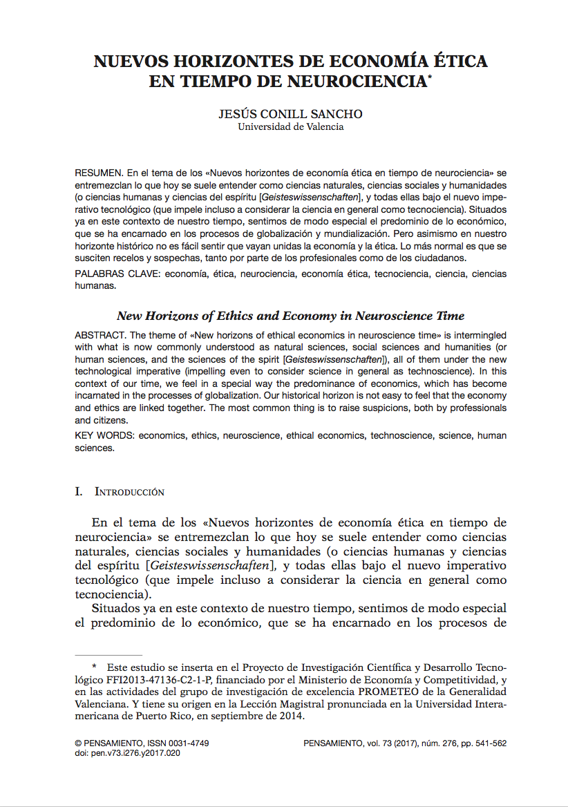 Nuevos horizontes de economía ética en tiempo de neurociencia