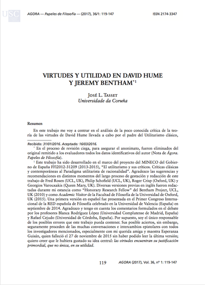 Virtudes y utilidad en David Hume y Jeremy Bentham