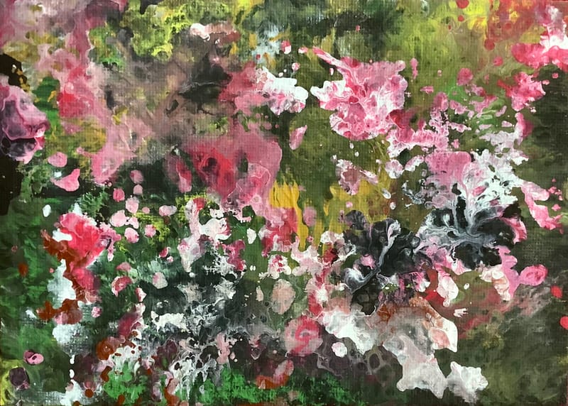 LEFT: Jardin (2022) Acrylic on canvas panel, 25.5 cm x 20.5 cm ~ CENTRE: Midnight In The Garden Of Good And Evil (2022) Acrylic on canvas panel, 20.5 cm x 25.5 cm ~ RIGHT: Night Flowers (2022) Acrylic on canvas panel, 25.5 cm x 20.5 cm