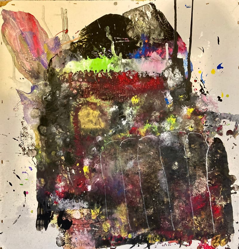 LEFT: Inconvenient Indian (2021) Acrylic on wood panel, 55 cm x 52.5 cm ~ CENTRE: Skin Deep (2020) Acrylic on canvas wood panel,27 cm x 38 cm ~ RIGHT: Nemesis (2021) Acrylic on canvas, 97 cm x 94 cm