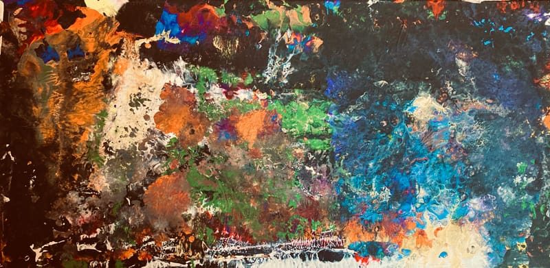 LEFT: Piper At The Gates Of Dawn (2022) Acrylic on canvas, 50.5 cm x 25 cm ~ CENTRE: Urban Tree (2022) Acrylic on canvas, 50.5 cm x 25 cm ~ RIGHT: Riders On The Storm (2022) Acrylic on canvas, 50.5 cm x 25 cm