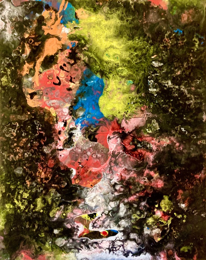 LEFT: Whore's Head Nebula (2021) Acrylic on canvas panel, 20 cm x 25 cm ~ CENTRE: Isle of Dogs (2021) Acrylic on canvas panel 20 cm x 25 cm ~ RIGHT: Octopuses Garden (2021) Acrylic on canvas panel, 20 cm x 25 cm 