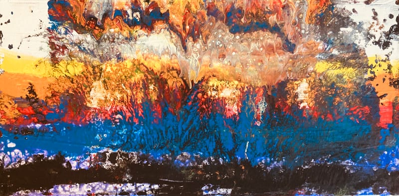 LEFT: Storm Front (2022) Acrylic on canvas, 51 cm x 25 cm ~ CENTRE: Moonrise Kingdom (2022) Acrylic on canvas, 51 cm x 25 cm ~ RIGHT: Fire On The Mountain (2022) Acrylic on canvas, 51 cm x 25 cm