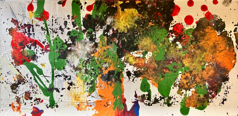 LEFT: Piper At The Gates Of Dawn (2022) Acrylic on canvas, 50.5 cm x 25 cm ~ CENTRE: Urban Tree (2022) Acrylic on canvas, 50.5 cm x 25 cm ~ RIGHT: Riders On The Storm (2022) Acrylic on canvas, 50.5 cm x 25 cm