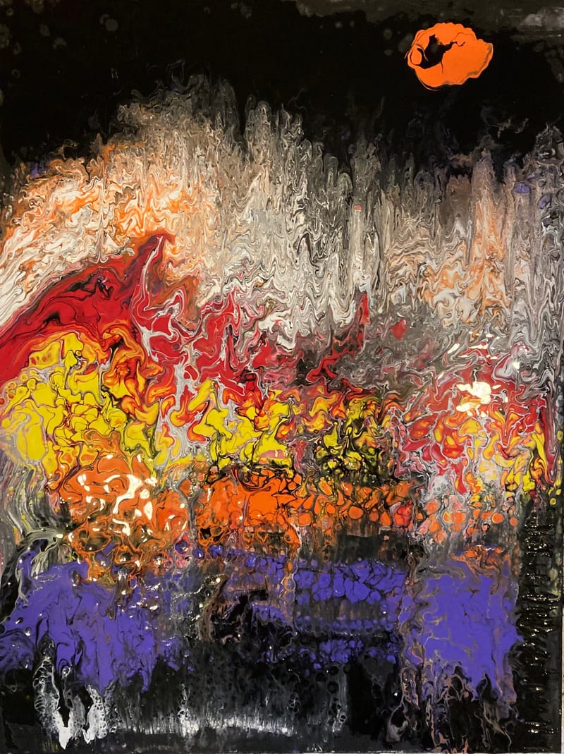 LEFT: Wave Of Mutilation I (2021) Acrylic on canvas, 76 cm x 50.5 cm ~ CENRE: Wave Of Mutilation II 48 cm x 60.5 cm (2021) Acrylic on canvas ~ Wave Of Mutilation III (2021) Acrylic on canvas, 40 cm x 50 cm