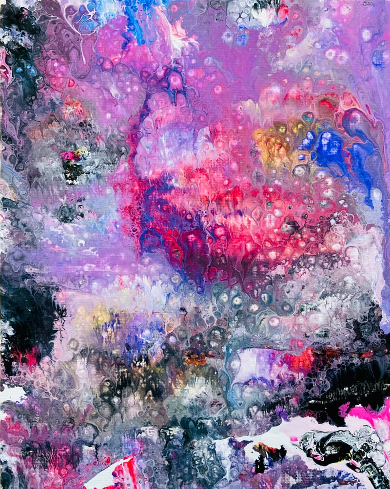 LEFT: Map Of Storms (2021) Acrylic on canvas panel, 20 cm x 25 cm ~ CENTRE: Cells Within Cells Interlinked (2021) Acrylic on canvas panel, 20 cm x 25 cm ~ RIGHT: Cells (2021) Acrylic on canvas panel, 20 cm x 25 cm 