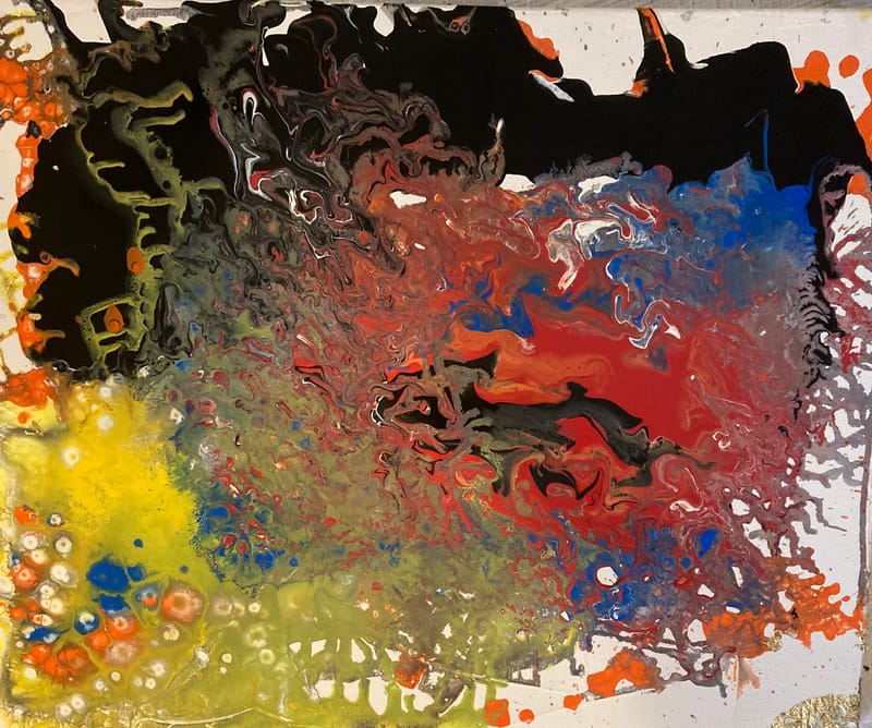 LEFT: Ohm Eye God (2021) Acrylic on canvas, 60.5 cm x 45 cm ~ CENTRE: Untitled (2021) Acrylic on canvas, 60.5 cm x 45 cm, ~ RIGHT: Geo-political Survey Map Of Kurdistan (2021) Acrylic on canvas, 60.5 cm x 45 cm