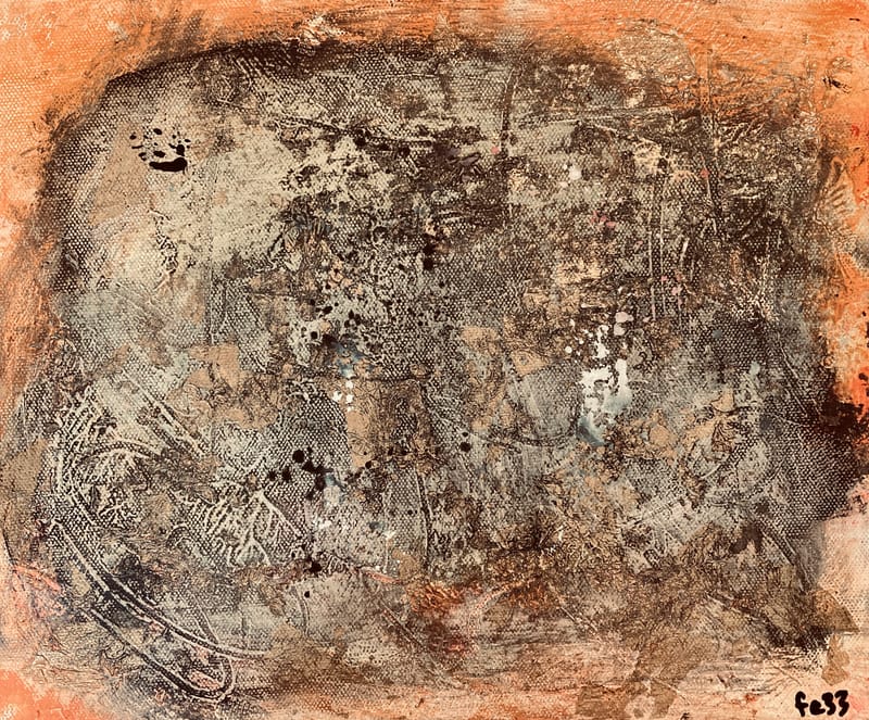 LEFT: Galactic (2021) Acrylic on canvas, 25.5 cm x 20 cm ~ CENTRE: Cells (2021) Acrylic On Canvas, 15 cm x 15 cm ~ RIGHT: Obliquity Of The Ecliptic (2021) Acrylic on canvas, 0.5 cm x 25 cm 