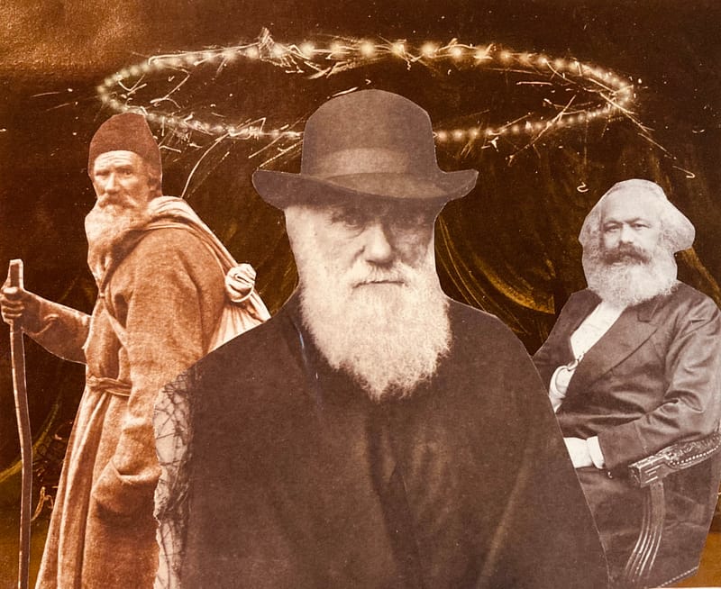 LEFT: All Along The Watchtower (2021) Collage, 18 cm x 13 cm ~ CENTRE: 21st Century Schizoid Man (2021) Collage, 20.5 cm x 14.5 cm  ~ RIGHT: Caucasian Chalk Circle (2021) Collage, 20 cm x 16 cm