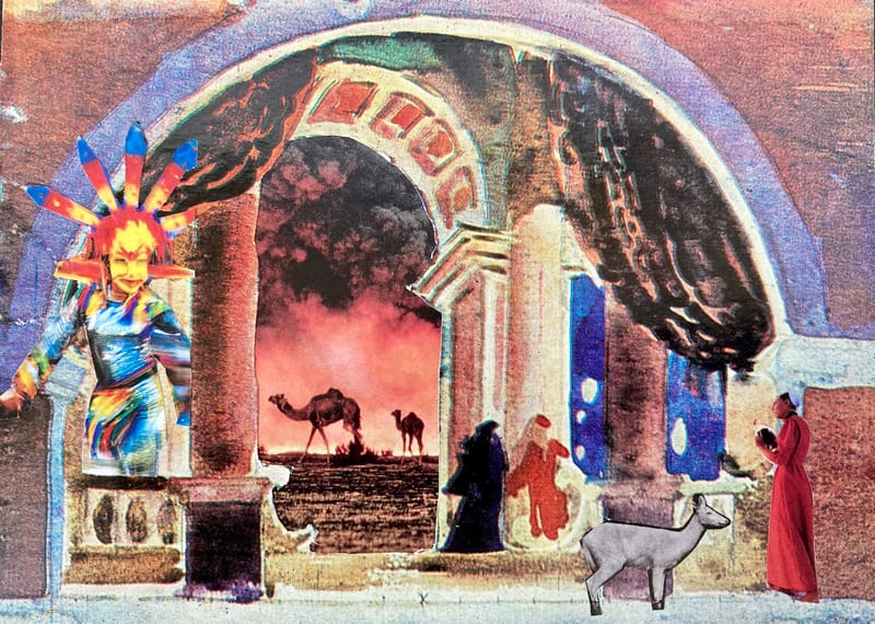 LEFT: Christ On The Beach (2021) Collage, 18 cm x 13 cm ~  CENTRE: God Of Small Things (2022) Collage, 18 cm x 13 cm ~  RIGHT: Living Too Late (2021) Collage, 18 cm x 13 cm