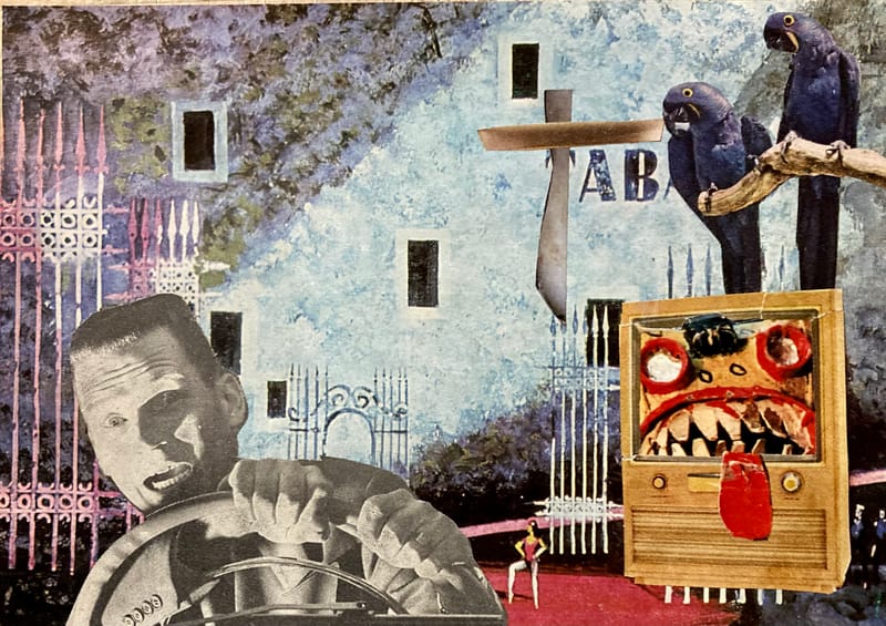 LEFT: Christ On The Beach (2021) Collage, 18 cm x 13 cm ~  CENTRE: God Of Small Things (2022) Collage, 18 cm x 13 cm ~  RIGHT: Living Too Late (2021) Collage, 18 cm x 13 cm