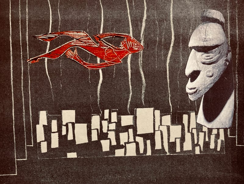 LEFT: Birdperson Ponders (2021) Collage, 18 cm x 13 cm ~ CENTRE: The Dawn Of Cinema (2021)  Collage, 18 cm x 13 cm ~ RIGHT: The Greatest Show On Earth (2021) Collage, 18 cm x 13 cm