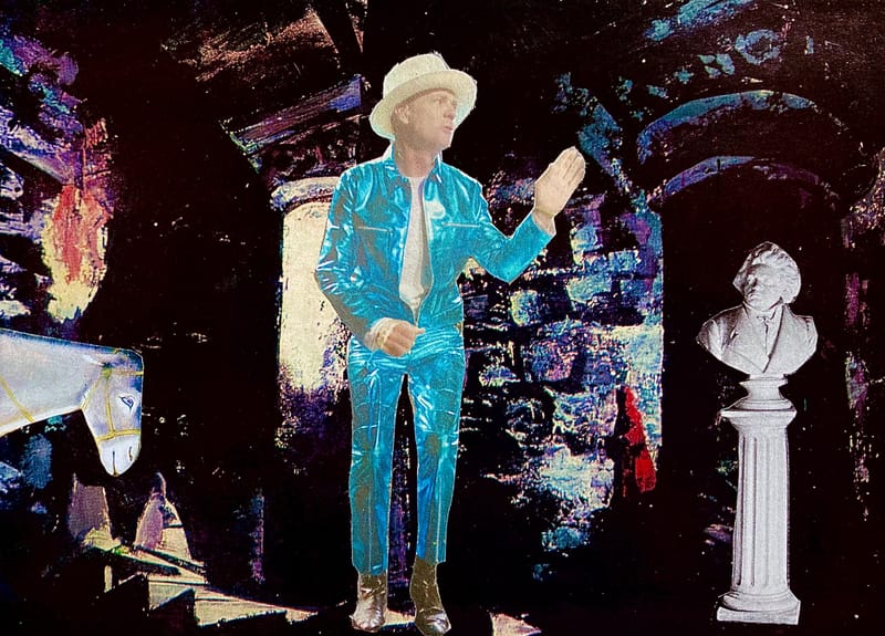 LEFT: Ghost In The Machine (2021) Collage, 18 cm x 13 cm ~ CENTRE: Let Go Your Ego (2021) Collage, 17 cm x 18 cm ~ RIGHT: In The Court Of The Crimson King (2022) Collage,  18 cm x 14 cm 