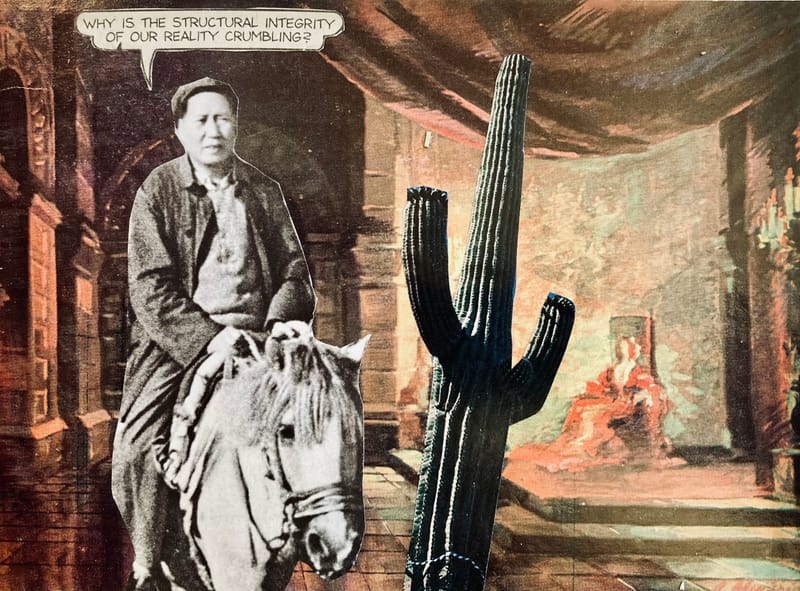 LEFT: Louie Louie! (2021) Collage, 19 cm x 15 cm ~ CENTRE: On Some Faraway Beach (2022) Collage, 18 cm x 13 cm ~ RIGHT: Reality Bites (2021) Collage, 19 cm x 14 cm