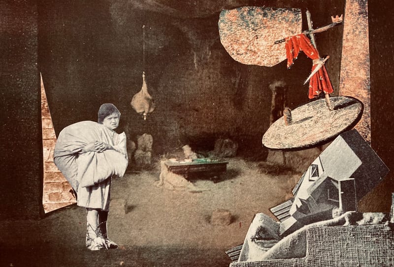 LEFT: LEFT: Dead Souls (2021) Collage, 18 cm x 13 cm  ~ CENTRE: Kurious Oranj (2022) Collage, 18 cm x 13 cm ~ RIGHT: The Future Is Not What You Think (2021) Collage, 18 cm x 13 cm