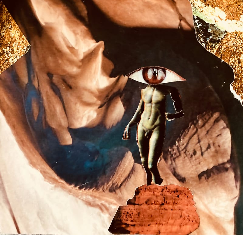  LEFT: The Dawn Of Man (2023) 18 cm x 13.5 cm ~ CENTRE: Set The Controls For The Heart Of The Sun (2023) 27 cm x 36 cm ~ RIGHT: Plato's Cave (2023) 12 cm x 12 cm