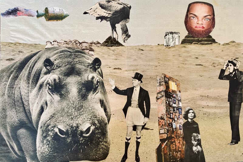 LEFT: A Walk at Saqqara Towards the Buried Past (2023) 50 cm x 33 cm ~ CENTRE: Papa's Got A Brand New Bag (2023) 19 cm x 25 cm ~ RIGHT: Season Of The Witch (2023) 11 cm x 16 cm