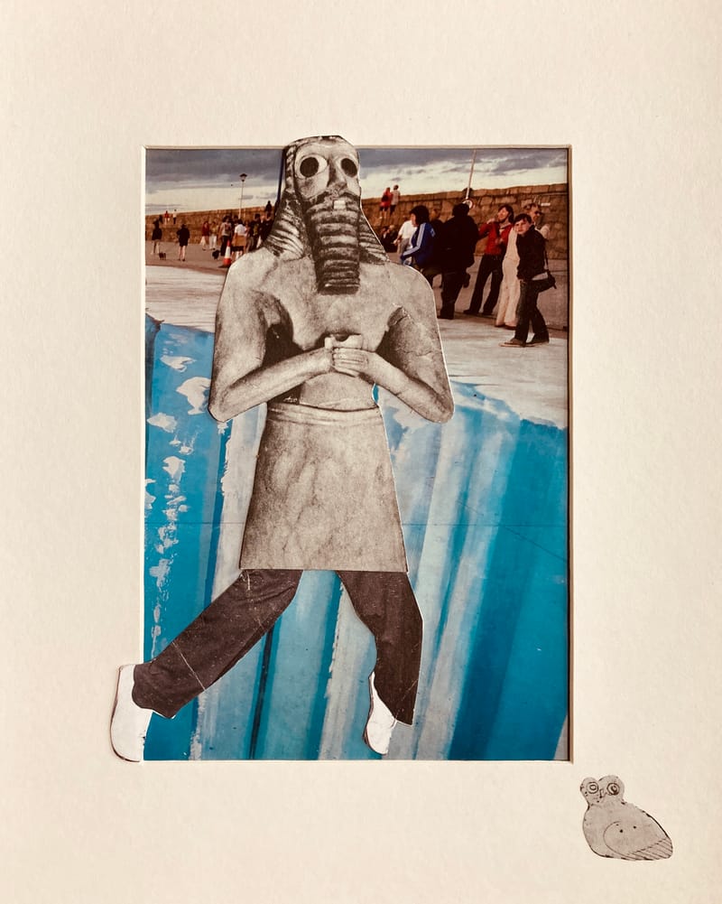 LEFT: A Walk at Saqqara Towards the Buried Past (2023) 50 cm x 33 cm ~ CENTRE: Papa's Got A Brand New Bag (2023) 19 cm x 25 cm ~ RIGHT: Season Of The Witch (2023) 11 cm x 16 cm