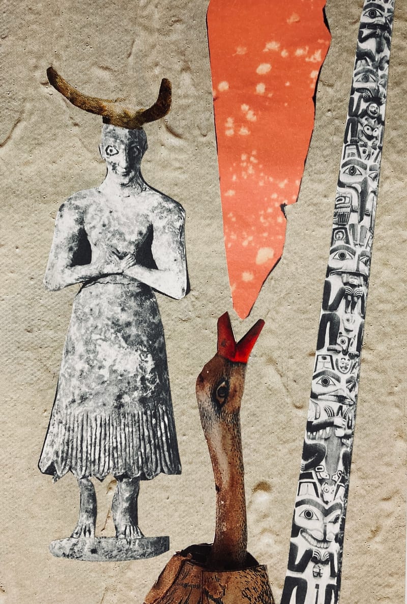 LEFT: A Walk at Saqqara Towards the Buried Past (2023) 50 cm x 33 cm ~ CENTRE: Papa's Got A Brand New Bag (2023) 19 cm x 25 cm ~ RIGHT: Season Of The Witch (2023) 11 cm x 16 cm