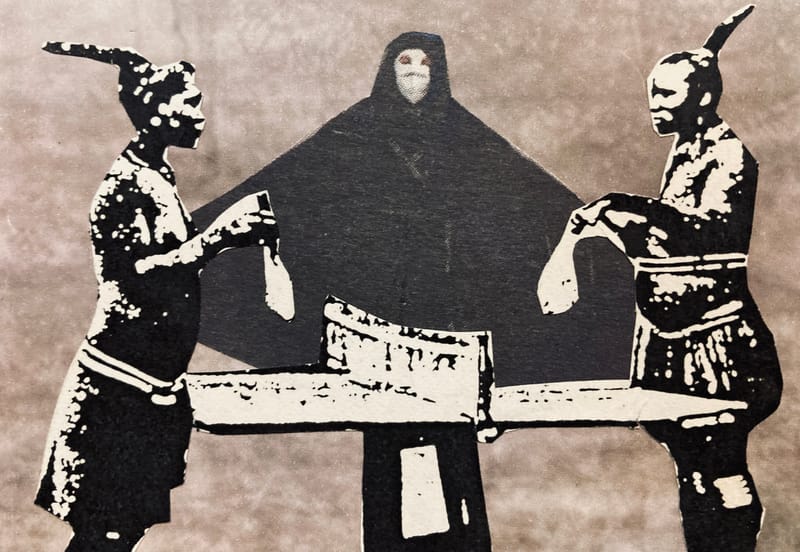 LEFT: The Glass Bead Game (2023) 10 cm x 8 cm ~ CENTRE: Drive-In Saturday (2023) 10 cm x 8 cm ~ RIGHT: Everything Merges With The Night (2023) 10 cm x 8 cm