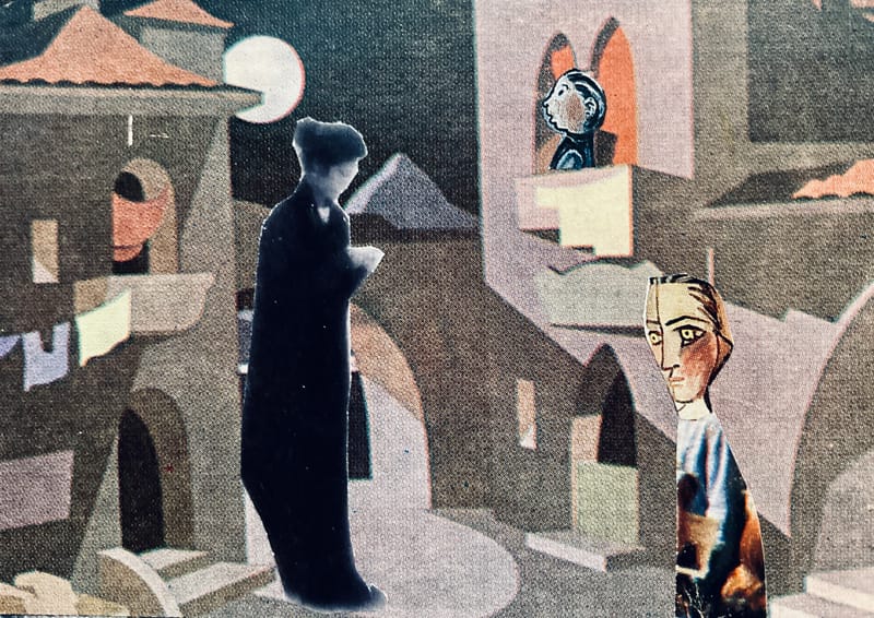 LEFT: The Glass Bead Game (2023) 10 cm x 8 cm ~ CENTRE: Drive-In Saturday (2023) 10 cm x 8 cm ~ RIGHT: Everything Merges With The Night (2023) 10 cm x 8 cm