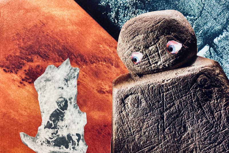 LEFT: Baby's On Fire (2023) 16 cm x 11 cm ~ CENTRE: That's Entertainment (2023) 20 cm x 25 cm ~ RIGHT: Still Life/The Eyes Have It (2023) 15 cm x 10 cm