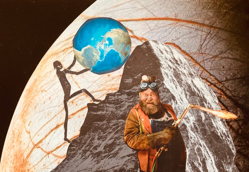 LEFT: Saint Sisyphus (2024) 18 cm x 13 cm ~ CENTRE: Heart of the Twilight Zone (2024) 10 cm x 15 cm~ RIGHT: Abstaction 1 (2024) 19 cm x 13 cm 