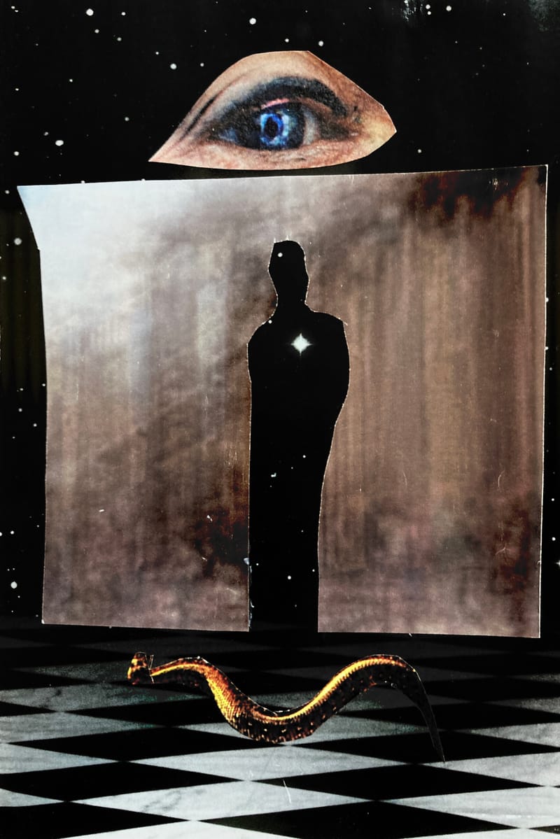 LEFT: Saint Sisyphus (2024) 18 cm x 13 cm ~ CENTRE: Heart of the Twilight Zone (2024) 10 cm x 15 cm~ RIGHT: Abstaction 1 (2024) 19 cm x 13 cm 