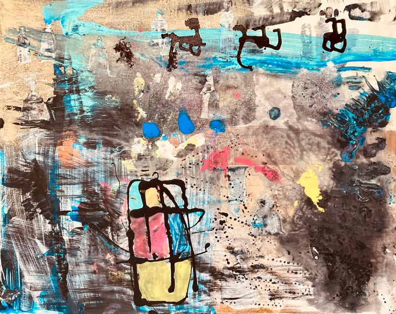 LEFT: The Dying Of The Light (2024) Acrylic on Canvas, 50 cm x 40 cm ~ Evolution (2024) Acrylic & Collage on Canvas, 28 cm x 28 cm ~ Exodus (2024) Acrylic & Ink on Canvas, 76 cm x 60 cm