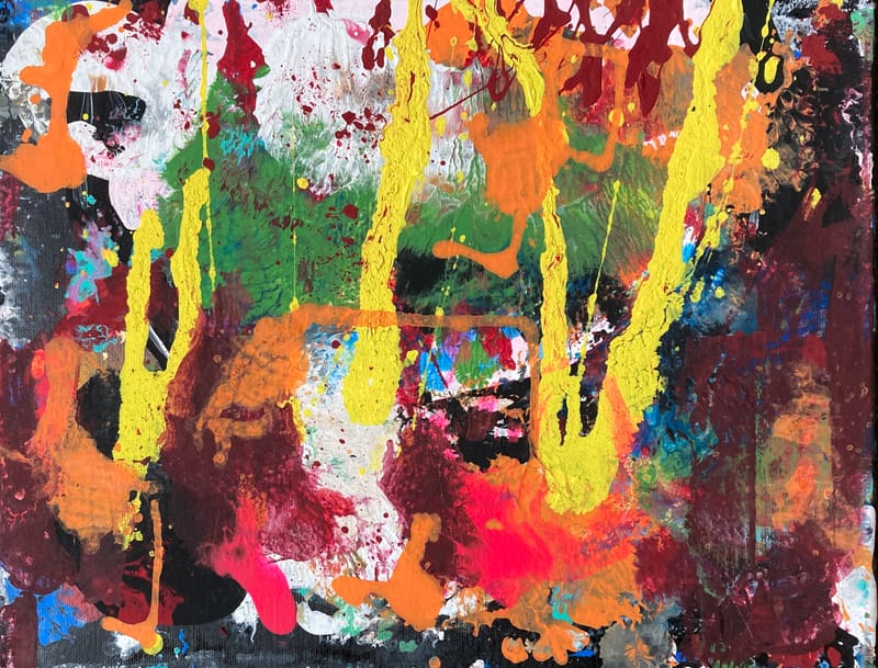 LEFT: New Dawn Fades (2024) Acrylic on Canvas, 35 cm x 28 cm ~ CENTRE: A Forest (2024) Acrylic, Pencil  & Gold Leaf on Canvas. 76 cm x 60 cm ~ RIGHT: Over To You (2024) Acrylic on Canvas, 25 cm x 20 cm