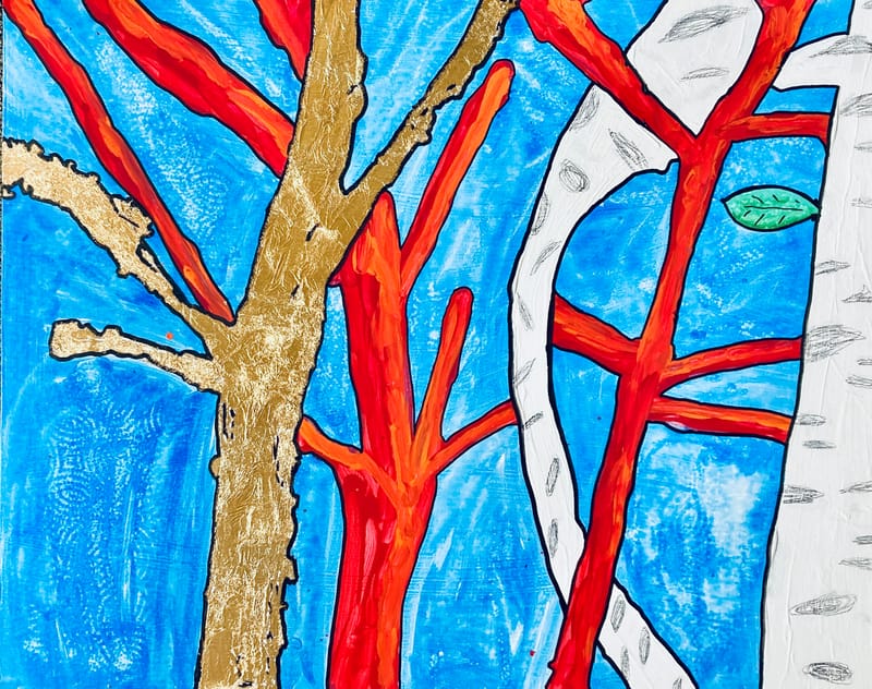 LEFT: New Dawn Fades (2024) Acrylic on Canvas, 35 cm x 28 cm ~ CENTRE: A Forest (2024) Acrylic, Pencil  & Gold Leaf on Canvas. 76 cm x 60 cm ~ RIGHT: Over To You (2024) Acrylic on Canvas, 25 cm x 20 cm