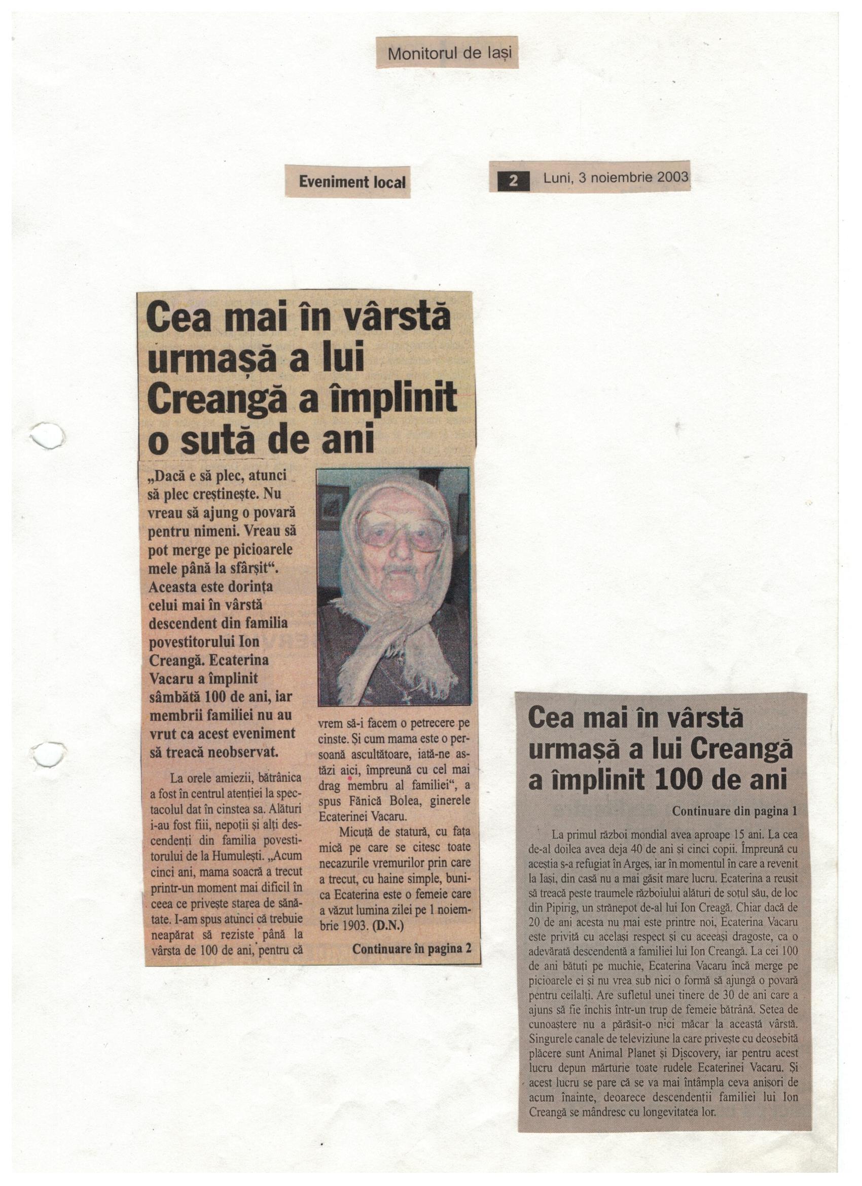 Morel Bolea face parte din familia celei mai în vârstă descendente a lui Ion Creanga