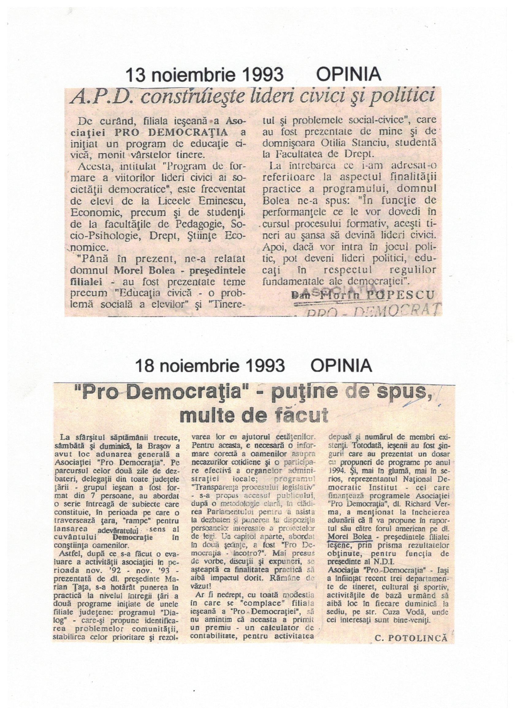Morel Bolea preşedinte Pro Democraţia vorbeşte despre primii paşi în democraţie