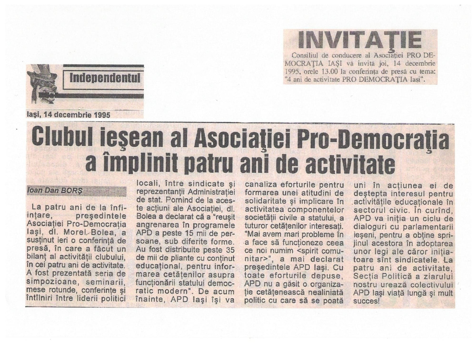 Morel Bolea preşedintele Pro Democraţia la Iaşi la raport