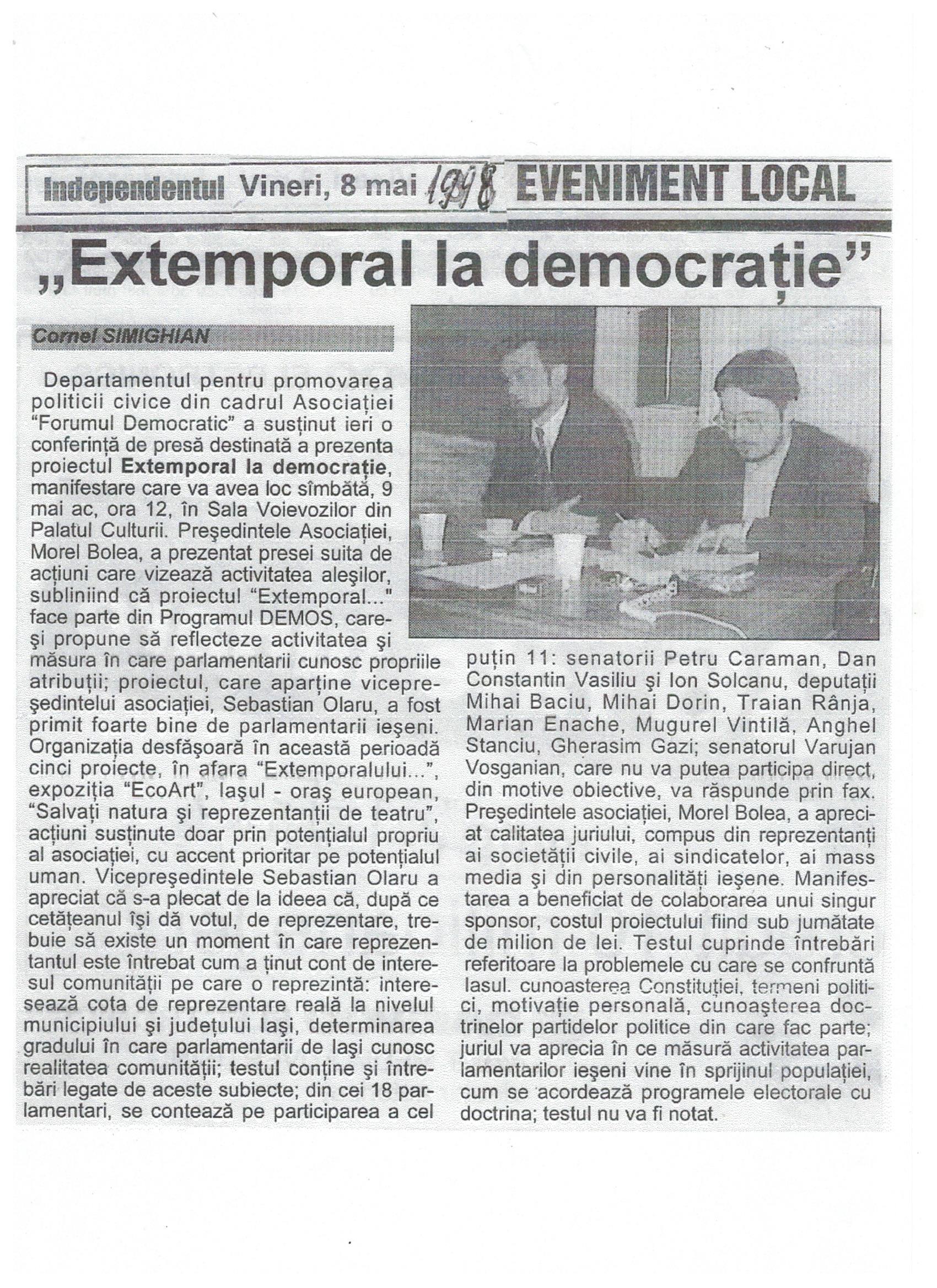 Extemporal la Democraţie, la iniţiativa lui Morel Bolea