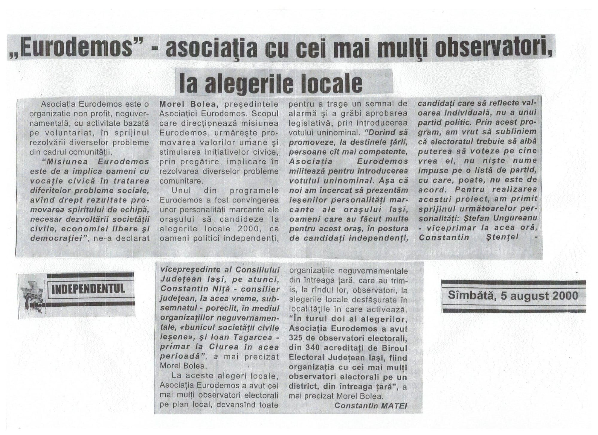 Morel Bolea preşedinte EuroDEMOS are cei mai mulţi observatori independenţi