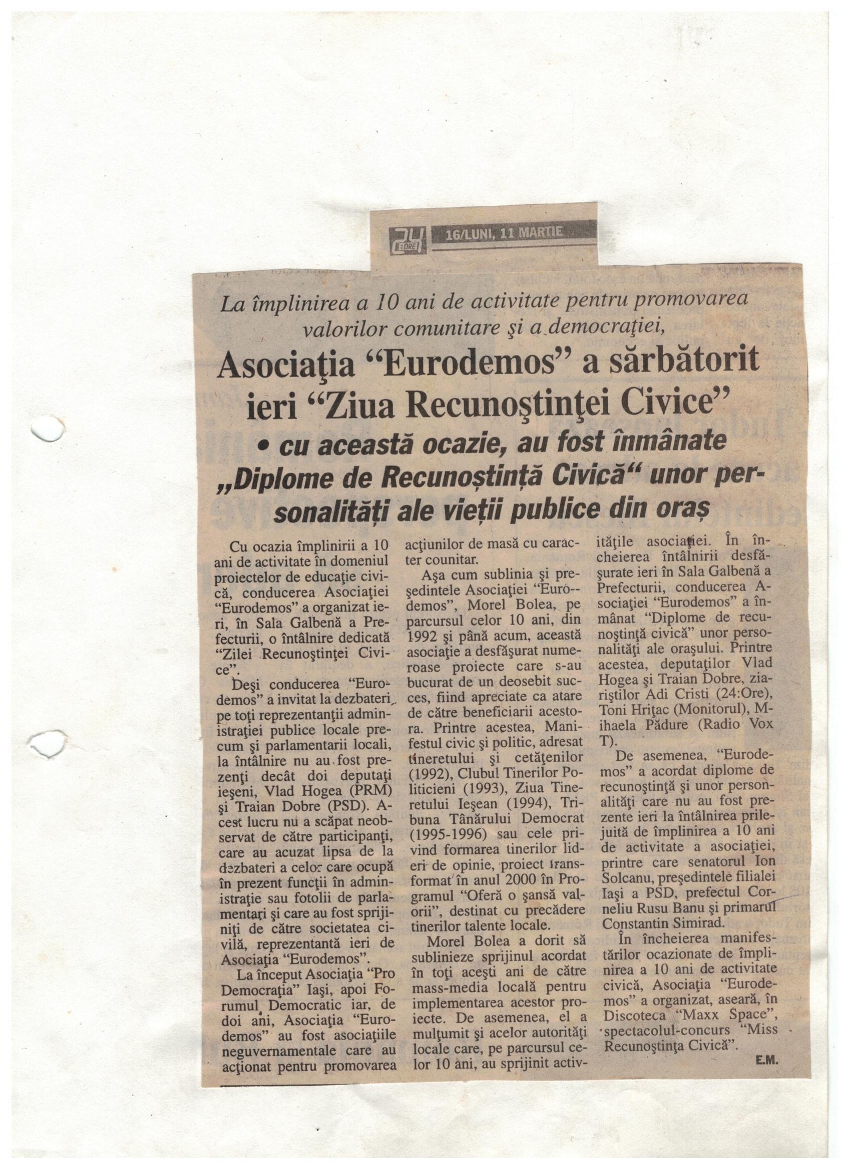 Morel Bolea oferă diplome de Recunoştinţă Civică aleşilor locali