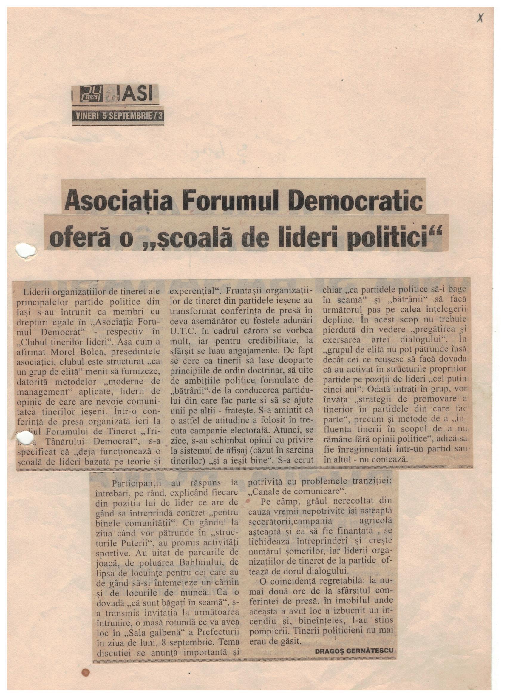 Morel Bolea preşedintele Asociaţiei Forumul Democratic propune prima şcoală de lideri politici