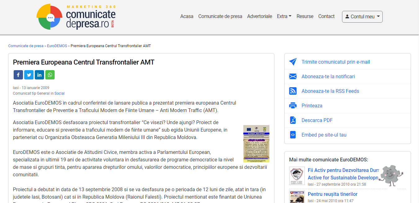 Premiera Europeana Centrul Transfrontalier AMT