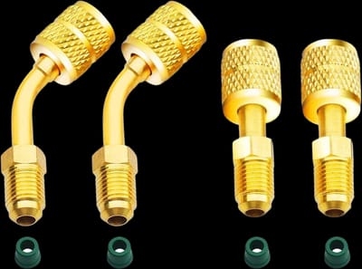 R410A Adapter 5/16 inches SAE Female to 1/4 inches SAE Male Flare for Air Conditioners HVAC, 2 Straight Adapter + 2 Angled Adapter