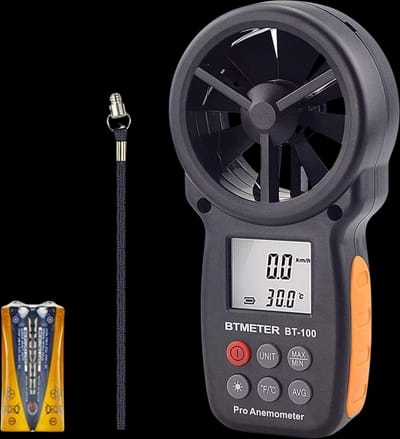 BTMETER BT-100 Handheld Anemometer, Digital Wind Speed CFM Meter Gauge Air Flow Velocity Tester for HVAC Shooting Drone, Wind Chill, 14℉-113℉ Wind Temperature