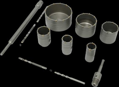 12Pcs 35mm to 110mm SDS Plus Shank Masonry Hole Saw Cutter Wall Drill Bit Kit, Extension Shank Drill Bit Cutting Tools with Wrench for Brick Concrete Cement Stone