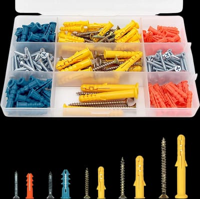 230pcs Plastic Drywall Wall Anchors and Screws Kit,Assortment Colors Plastic Anchors and Flat Head Screws in 5 Sizes,for Wall Hanging and Mounting in Home Office