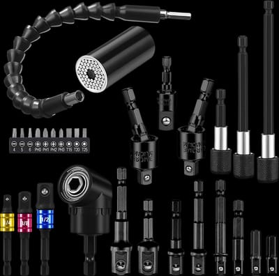 30 Flexible Drill Bit Extension Hex Shank Rotatable Joint Socket 1/4, 3/8, 1/2 Inch Hex Adapter Socket Bendable Drill Bit Extension Screwdriver Drill Bit Holder 105 Degree Angle Drill Tool