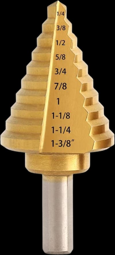 COMOWARE Step Drill Bit - Titanium Coated, Double Cutting Blades, High Speed Steel, Short Length Drill Bit, Total 10 Sizes