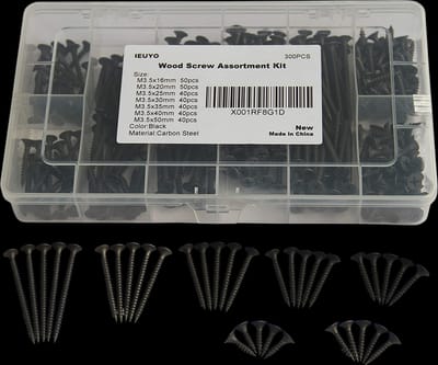 IEUYO Drywall Sheetrock Screw Wood Screw Assortment Kit, Bugle Head, Phillips Drive, Black Oxide Finish, for Drywall, Wood, (#6) M3.5x16/20/25/30/35/40/50, 300 PCS/7Sizes