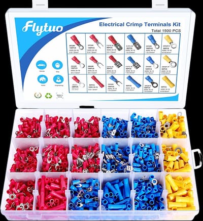 Flytuo 1500pcs Insulated Wire Electrical Connectors-Ring,Fork,Spade,Butt-Crimp Terminals Assortment Kit
