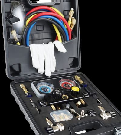 Lichamp HVAC R410A Manifold Gauge Set AC R134A, Freon R22 R32 410A 134A Diagnostic Manifold Gauge with Hose Kit Air Conditioner Refrigerant Recharge Kit